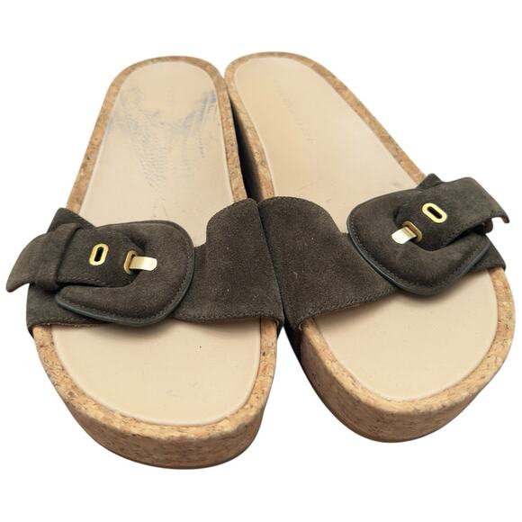 VERONICA BEARD Dixie Platform Slide Sandal In Olive/Brown Size 9 - Picture 2 of 10